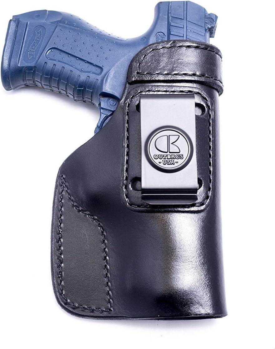 OUTBAGS USA LS1P99 (Black-Right) Full Grain Heavy Leather IWB Conceal Carry Gun Holster for Walther P99 Full Size 9mm and .40 S&W. Handcrafted in USA.
