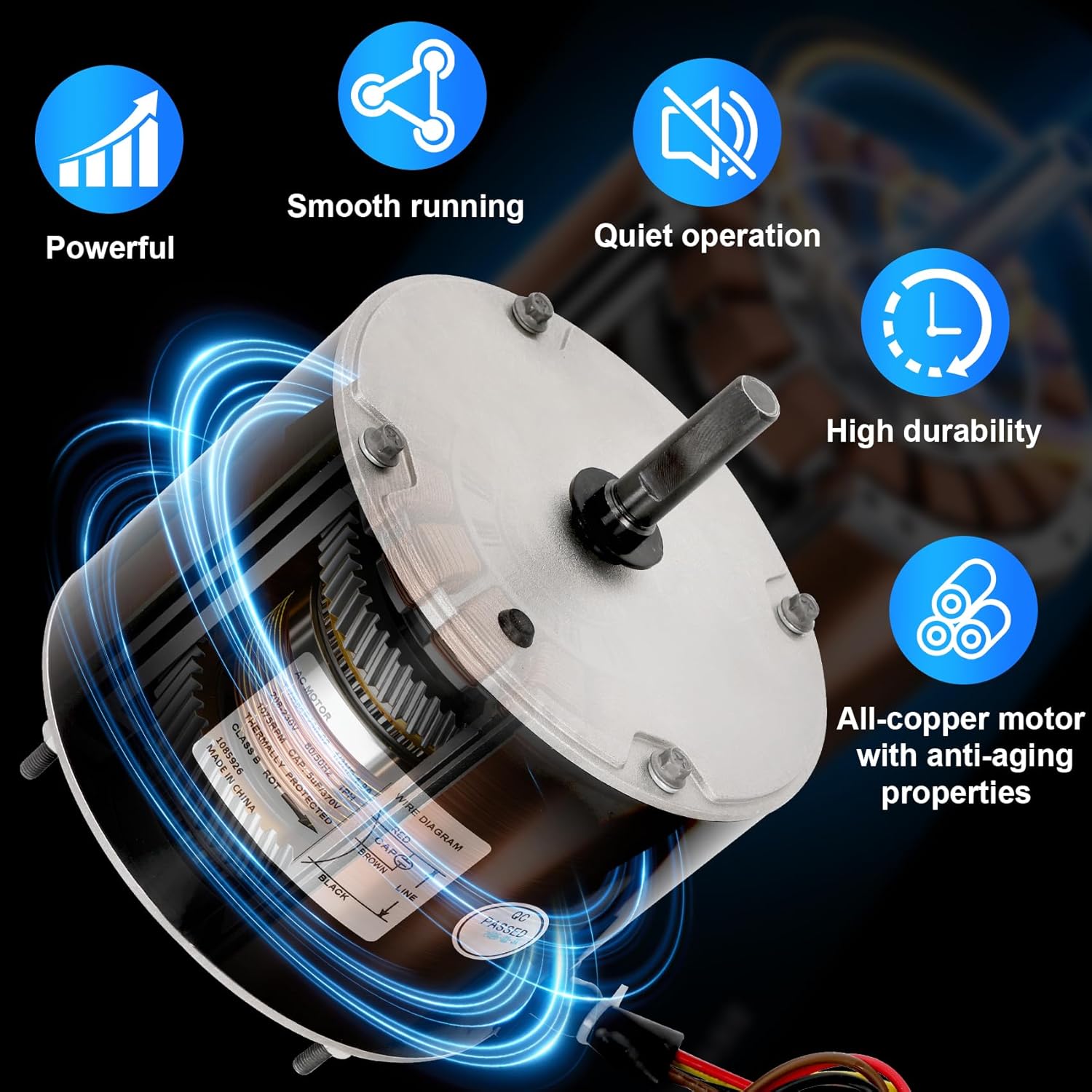 1085926 Condenser Fan Motor with 5µF Capacitor, 1/3 HP 208-230V 1075 RPM, 48Y Frame, Single Phase, CW Lead End, Replacement for ICP Heil Tempstar K55HXGDD-8119 HC41GZ001B 1082642 1064946