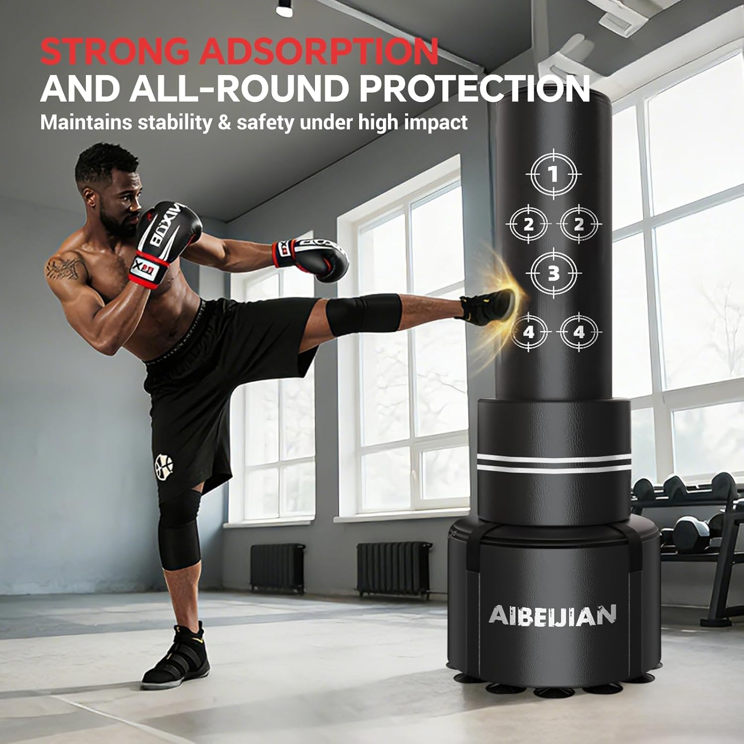Freestanding Punching Bag with Gloves,Heavy Boxing Bag with Numbered Target Zones,Heavy Duty Full-Protection Base, Boxing Training Equipment