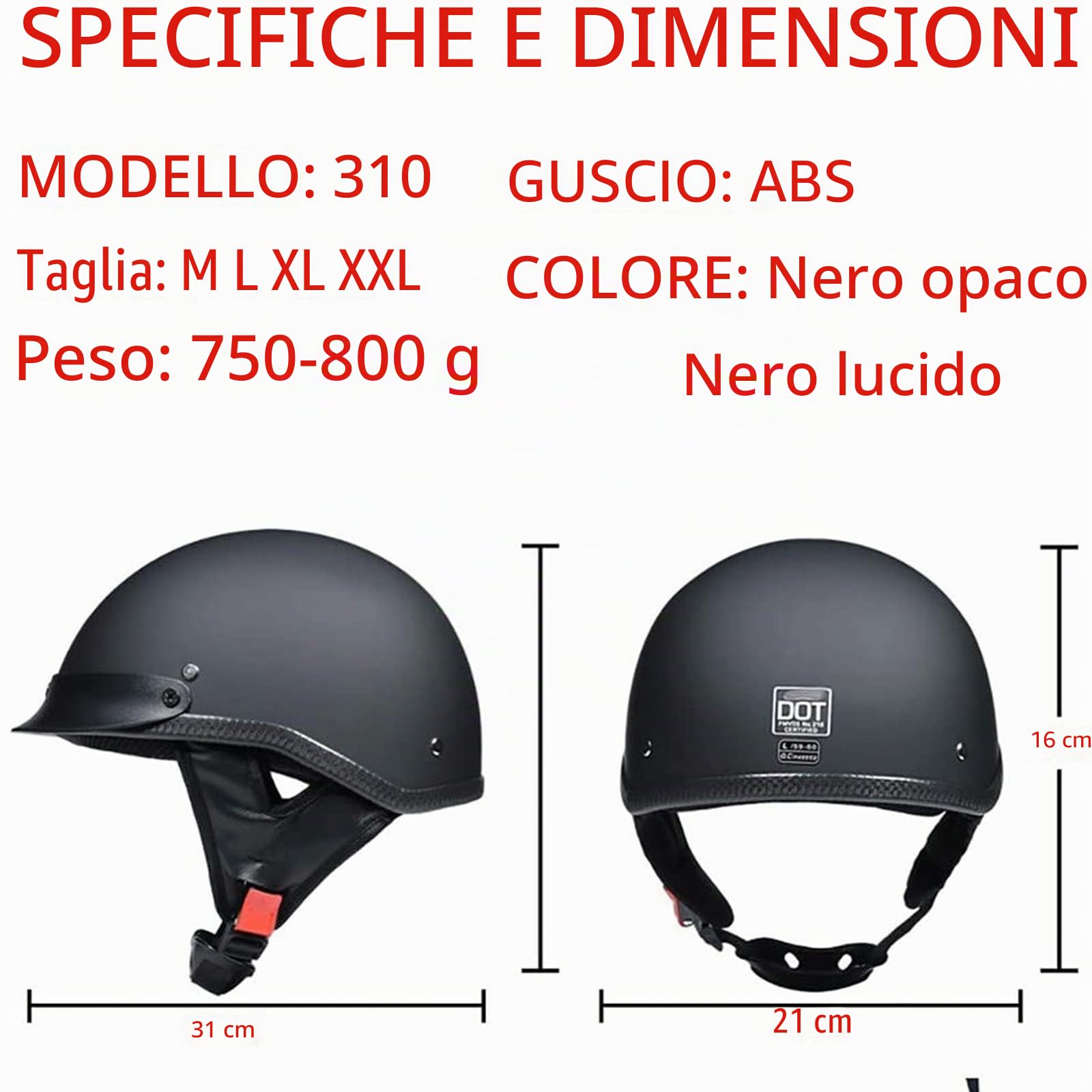 Jet Casco Scodella Adulto Aperto Caschi Da Moto Omologato DOT/ECE Donna E Uomo Cruiser Scooter Retrò Casco Aperto Mezzo Matte Black A,XL