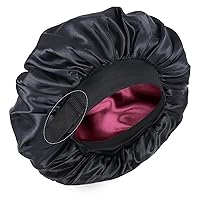 Vista 11 de Gorro de seda para dormir de doble capa de satén ajustable para mujeres negras, gorro de dormir reversible para cabello rizado (negro)