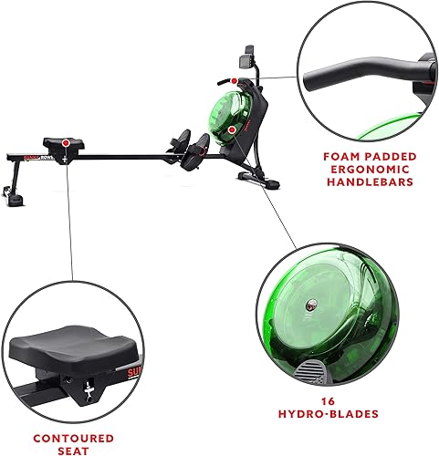 Miniatura 4 de Sunny Health & Fitness Elite Water Rowing Machine with High Resistance Vertical Tank, Optional Exclusive Bluetooth SunnyFit App