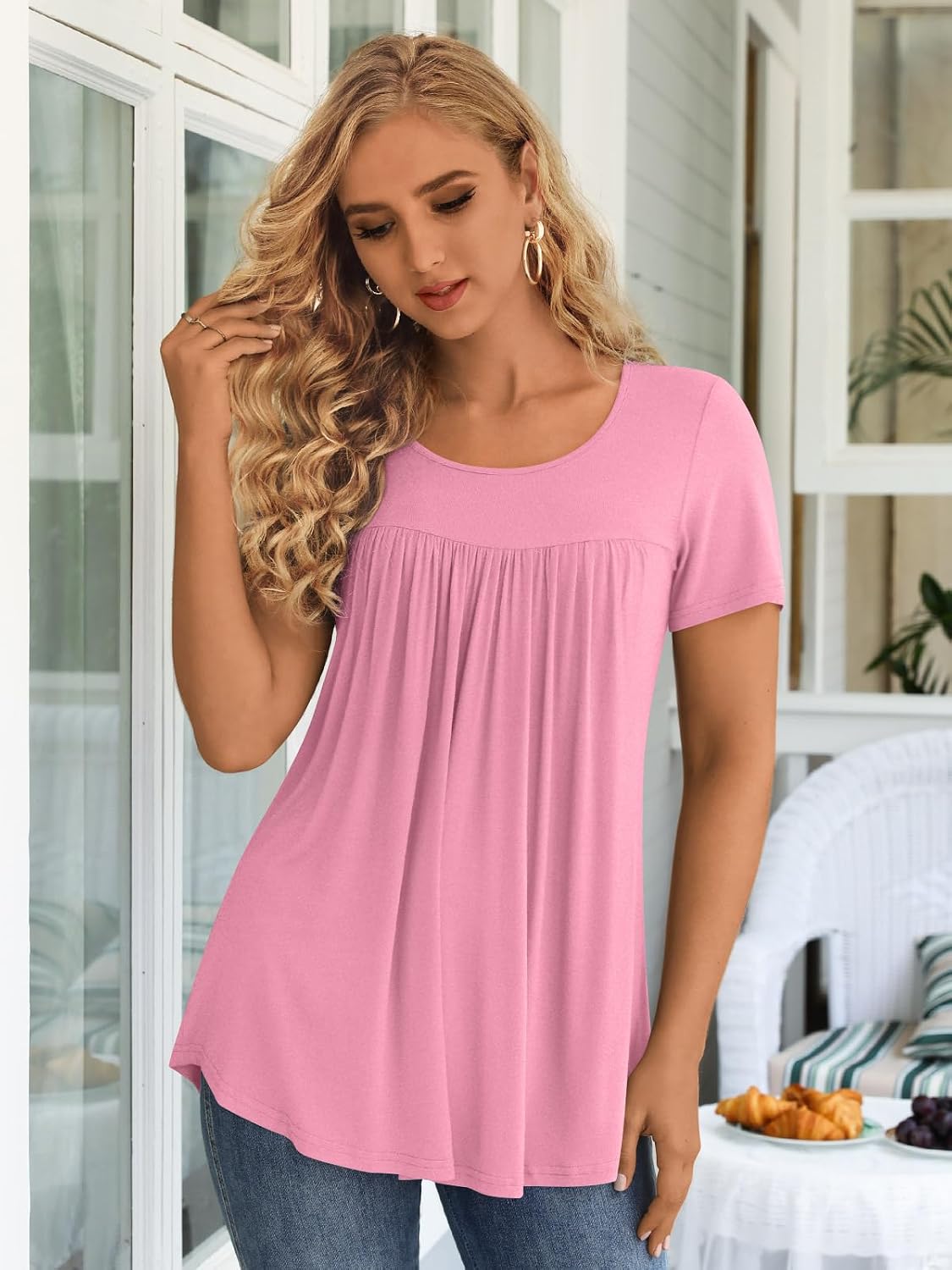  Womens Tunic Tops 2026 Short Sleeve Shirts Summer Casual Tee Comfy Blouses S-4XL thumbnail