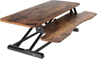 VIVO 37 inch Desk Converter, K Series, Height Adjustable Sit to Stand Riser, Dual Monitor and Laptop Workstation with Wide Keyboard Tray, Rustic Vintage Brown Top, Black Frame, DESK-V037KN