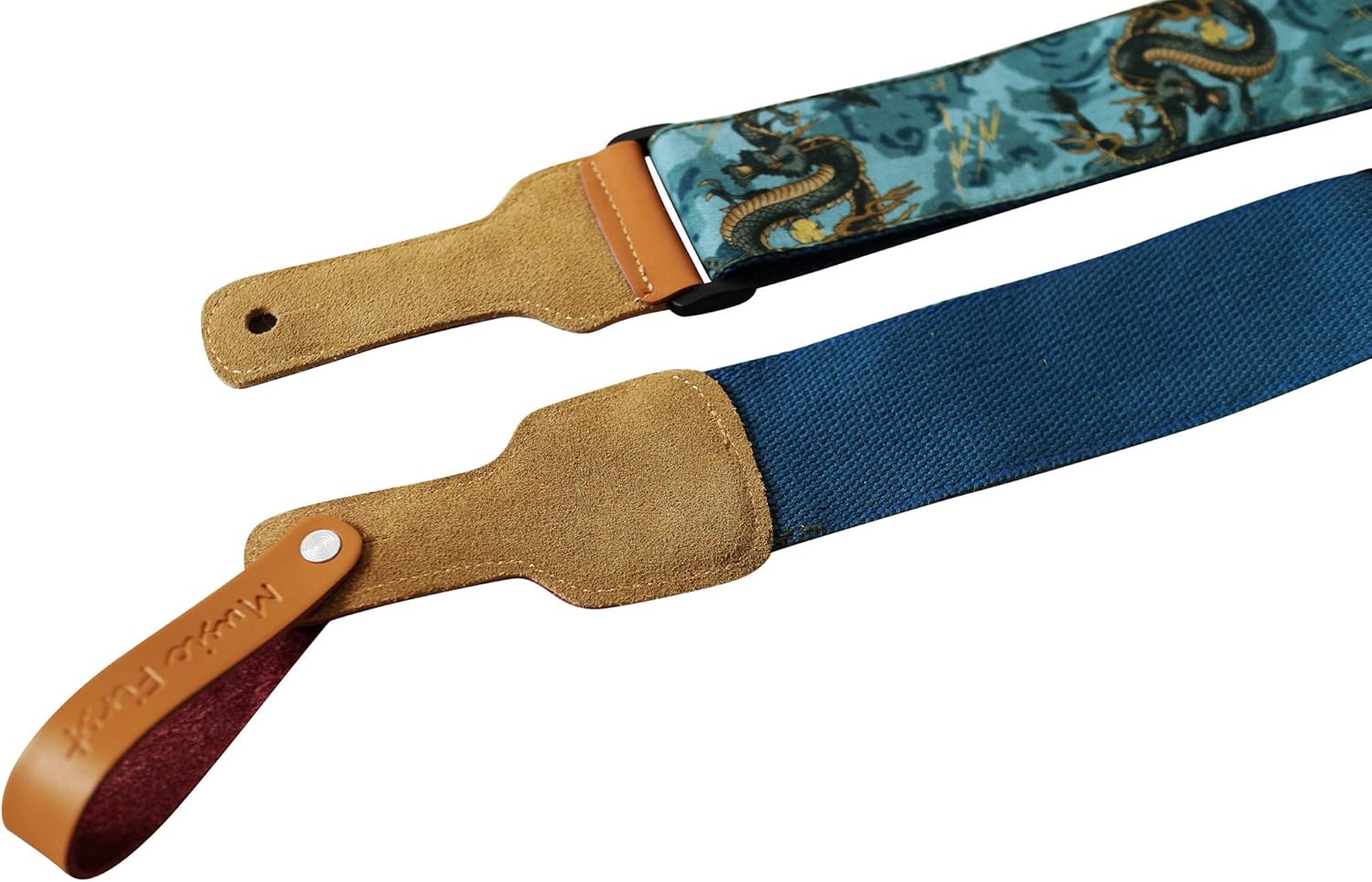 MUSIC FIRST Original Design, 2 inch width (5cm), Ukiyoe Style “The Dragon King” Soft Muslin & Genuine Leather Delux Guitar Strap,Electric Guitar Straps
