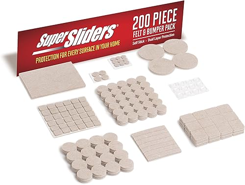 Super Sliders Almohadillas de fieltro autoadhesivas para muebles y parachoques de gabinetes, protegen superficies de madera dura, azulejos y