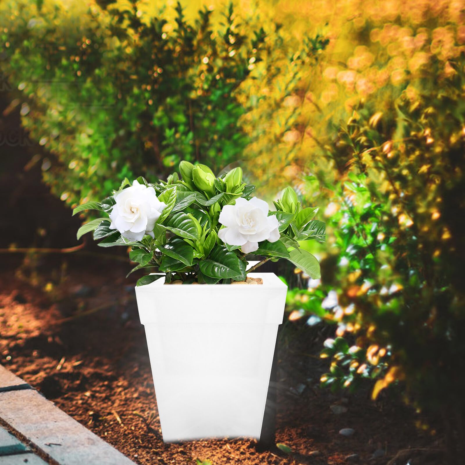 POPETPOP Fioriera Luminosa da Giardino Lampada Solare Bianca Vaso di Fiori Decorativo in Plastica Resistente all'Acqua per Esterno Vaso per Piante Piccolo per Patio e Cortile