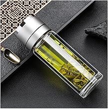 Leakproof Glass Water Bottle with Stainless Steel Infuser Glass Tea Infuser Bottle with Strainer and Neoprene Sleeve for Loose Leaf Tea, Cold Brew Coffee. (K - SILVER, 400ML)