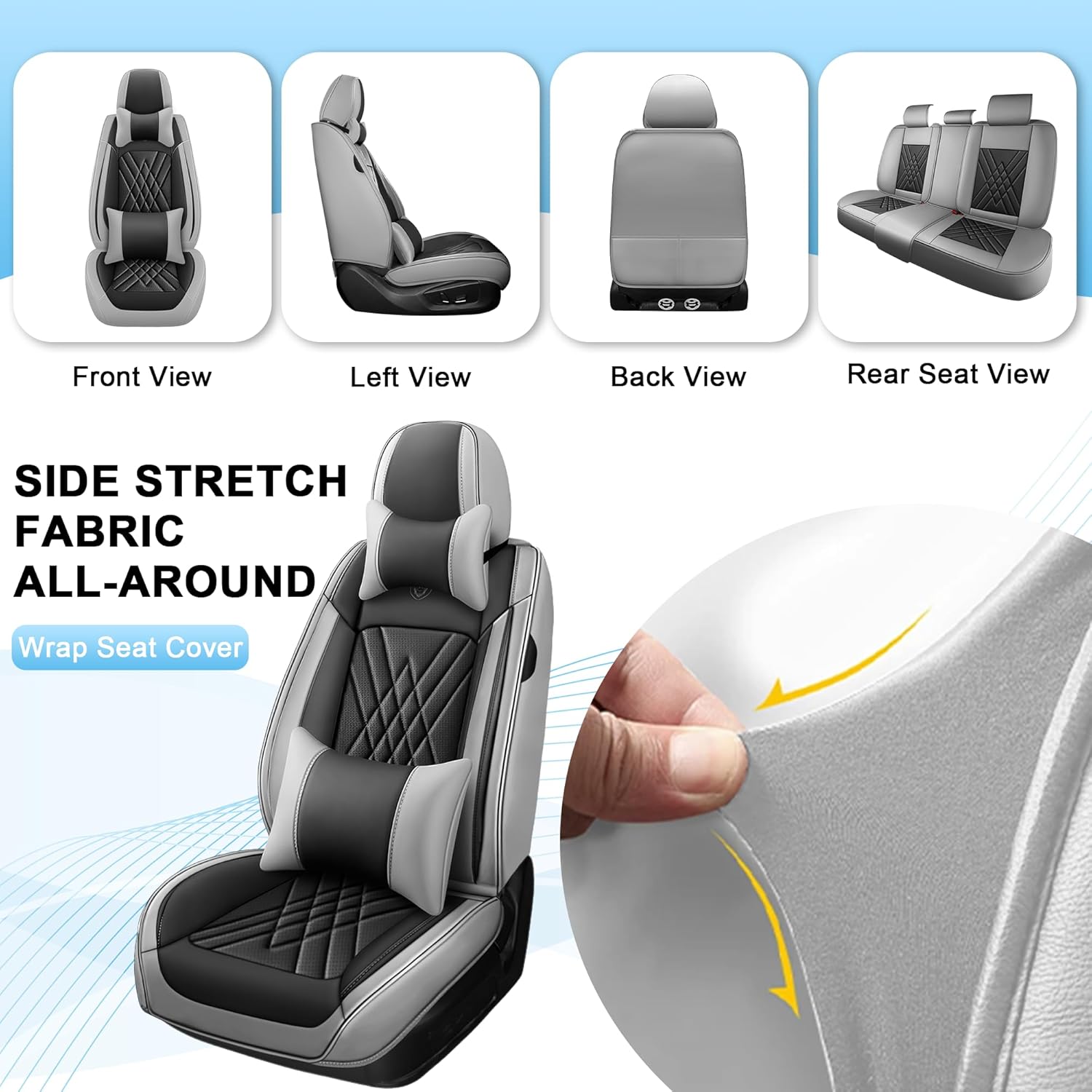 Seat Covers Full Set Custom Fit for Nissan Rogue 2007-2026,Luxury 5 Seats Full Coverage Waterproof Leather Seat Cover for Car, Non-Slip Car Seat Cushion(Black Gray)