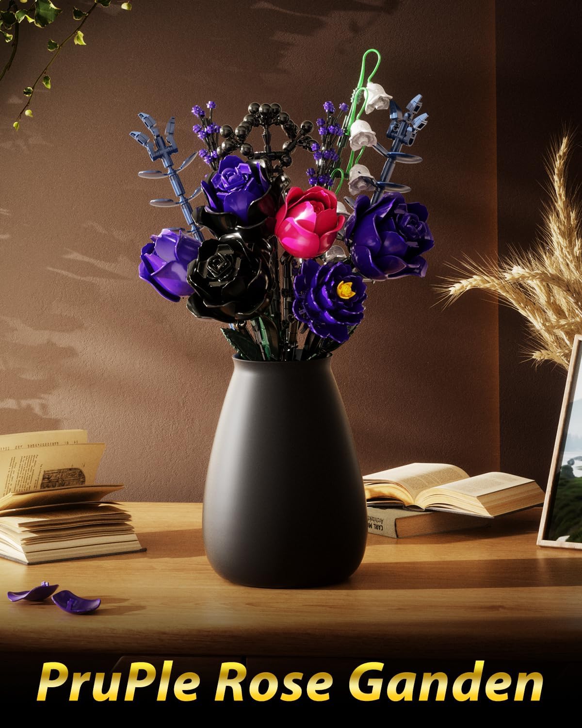 Ideas Purple Flowers Gothic Rose Bouquet, Compatible with Lego Flowers Gift for Adults Women Girls Home Botanical Decoration for Birthday, Mother's Day, Christmas 8-16+ 726PCS