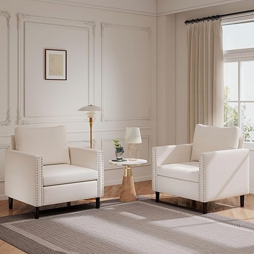 Miniatura 3 de Sillón moderno de tela de lino, silla decorativa de mediados de siglo para sala de estar, cómodas sillas tapizadas de lectura para dormitorio y