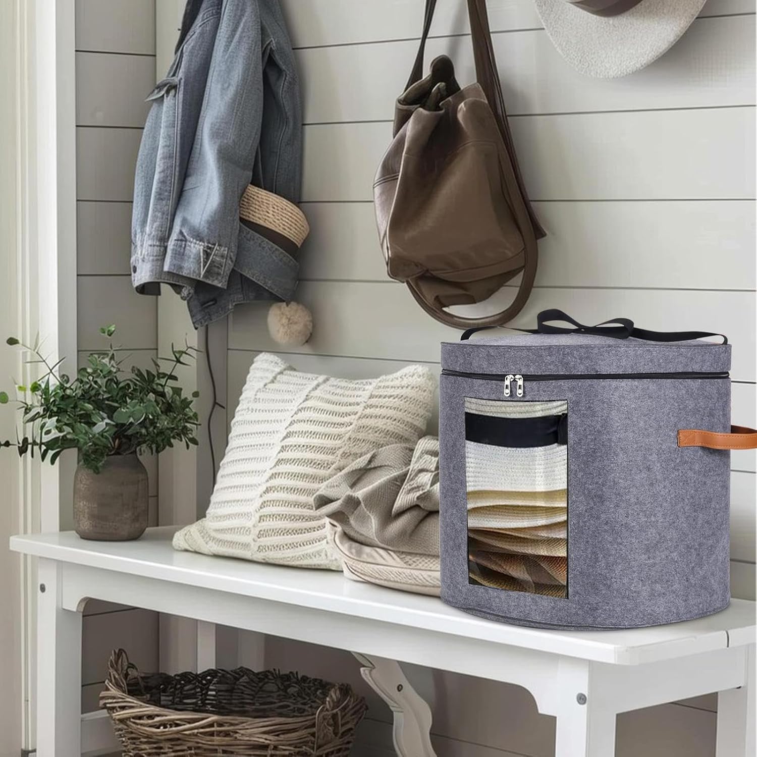 Hat Box, Round Brim Organizer, Folding Cowboy Cap Storage Bag, Clear Window Design, Dust Proof Container with Lid, Space Saving Closet Solution for Hats, Sheets