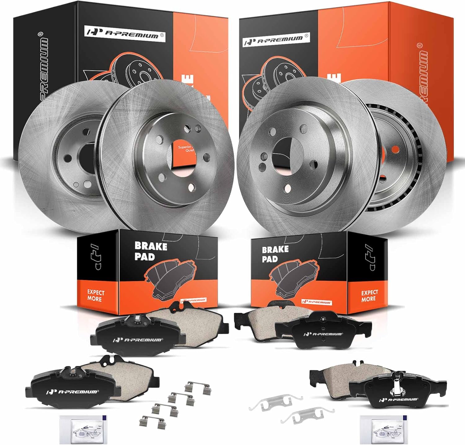 A-Premium Front and Rear Vented Disc Brake Rotors + Ceramic Pads Kit Compatible with Select Mercedes-Benz Model - E320 2003-2005, E350 2007-2009, 12-PC Set