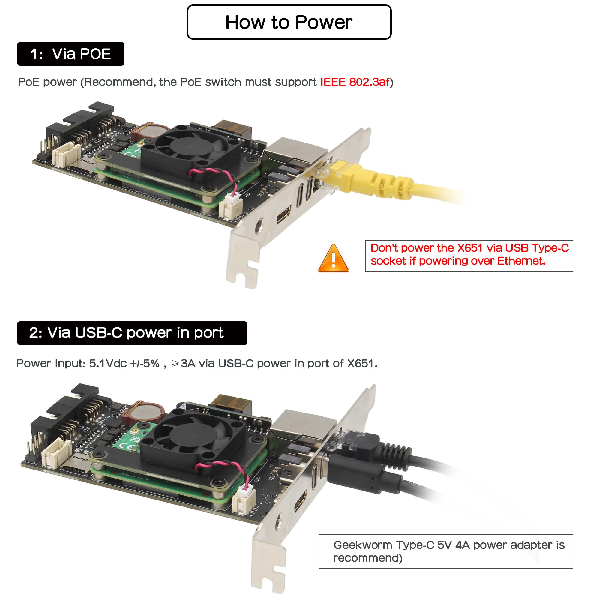 Geekworm X651 Open Source PCIe Versione KVM Over IP Kit per Raspberry Pi CM4 | Supporta KVM V3, PoE, accesso remoto a livello BIOS, controllo alimentazione ATX, Gigabit Ethernet, acquisizione video