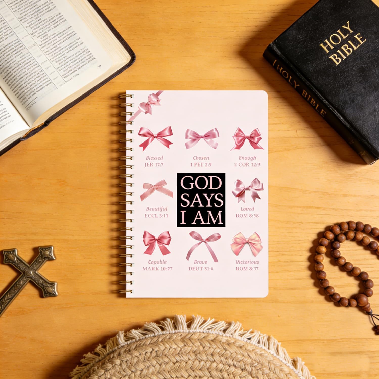 Bible Prayer Journal for Women,Christian Faith Journaling Gifts for Girls Kids Teen,Bible Notes Study Supplies,Preppy Coquette Pink Bow Cute Spiral Notebook 5.5 x 8.3 (Black/Pink) image 2
