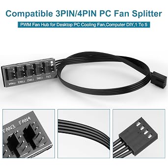 VWEICYY Fan Hub,Compatible 3PIN/4PIN PC Fan Splitter.PWM Fans Hub for Desktop PC Cooling Fans,Computer DIY,1 to 5
