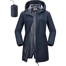 Outdoor Ventures Womens Waterproof Long Rain Coats Packable Lightweight Rain Jacket With Hood Windproof Trench Coats
