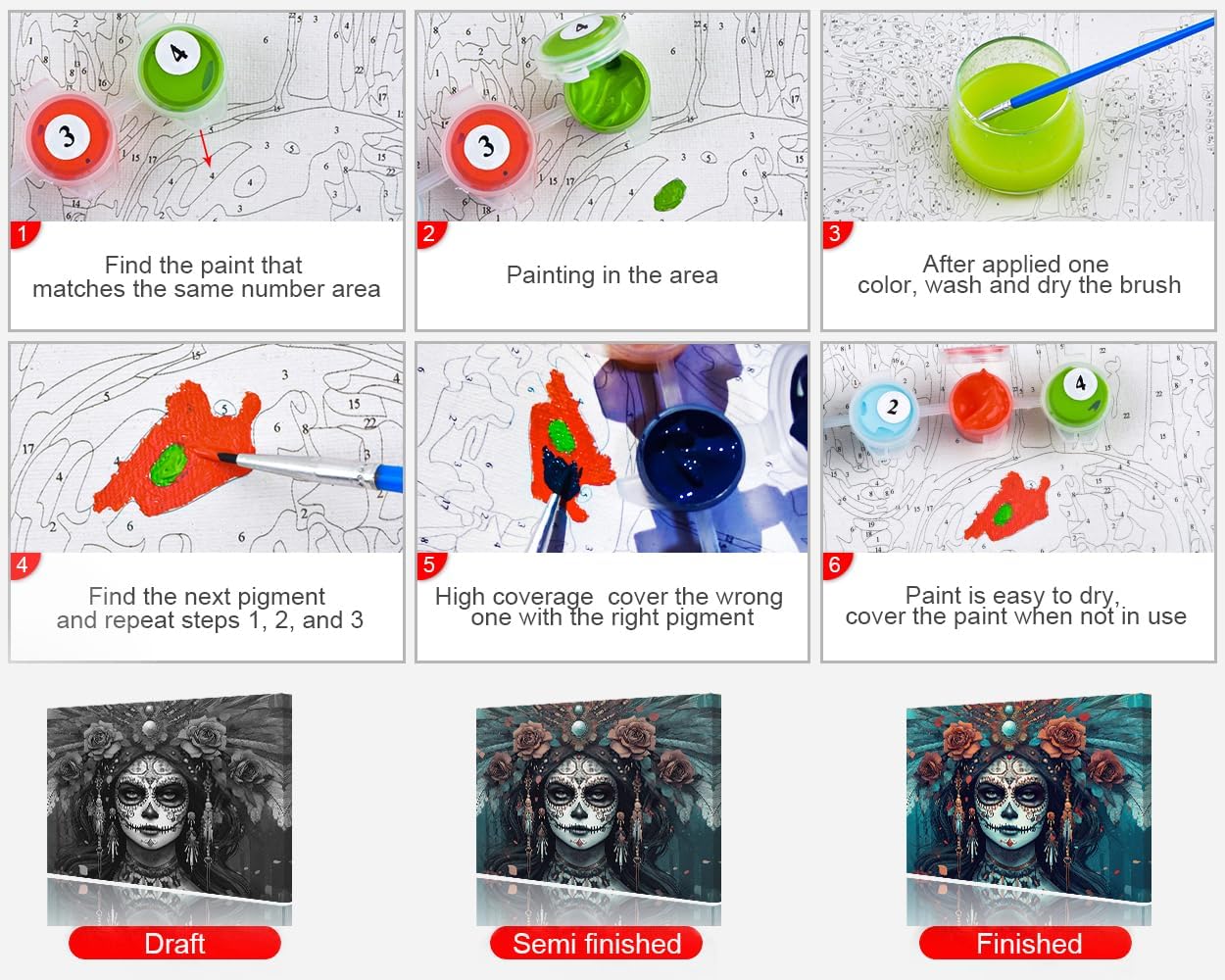 TUMOVO DIY Abstract Skull Paint by Numbers Kits, Paint by Number for Adults Beginner Kids on Canvas Painting Kit for Art Crafts Gift for Home Wall Decoration and Gifts 16x20inch Frameless
