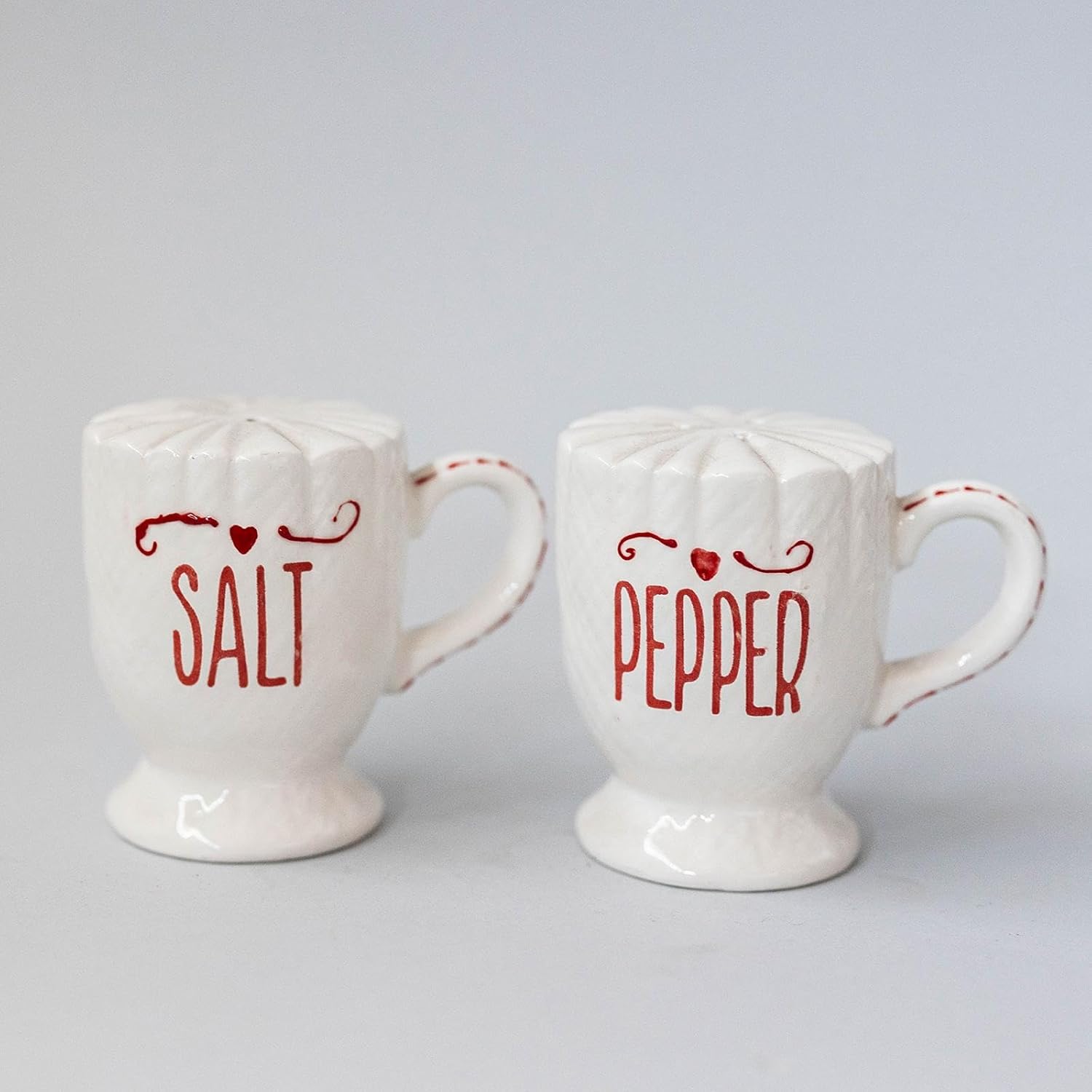 Set of 12 White Cup Shape with Red Accents Salt & Pepper Shaker