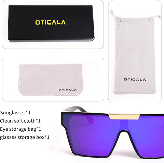 Oversized Sunglasses Men and Women Flat Top Square Frame UV400 Protection Trendy Visor Shades