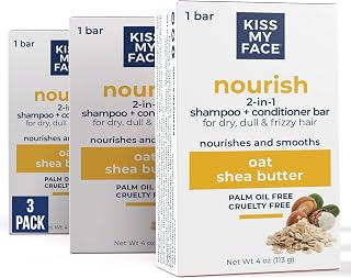 Kiss My Face Nourish 2-in-1 Shampoo & Conditioner Bar with Oat & Shea Butter - Smooths Dry Frizzy Hair, Cruelty-Free Pack of 3