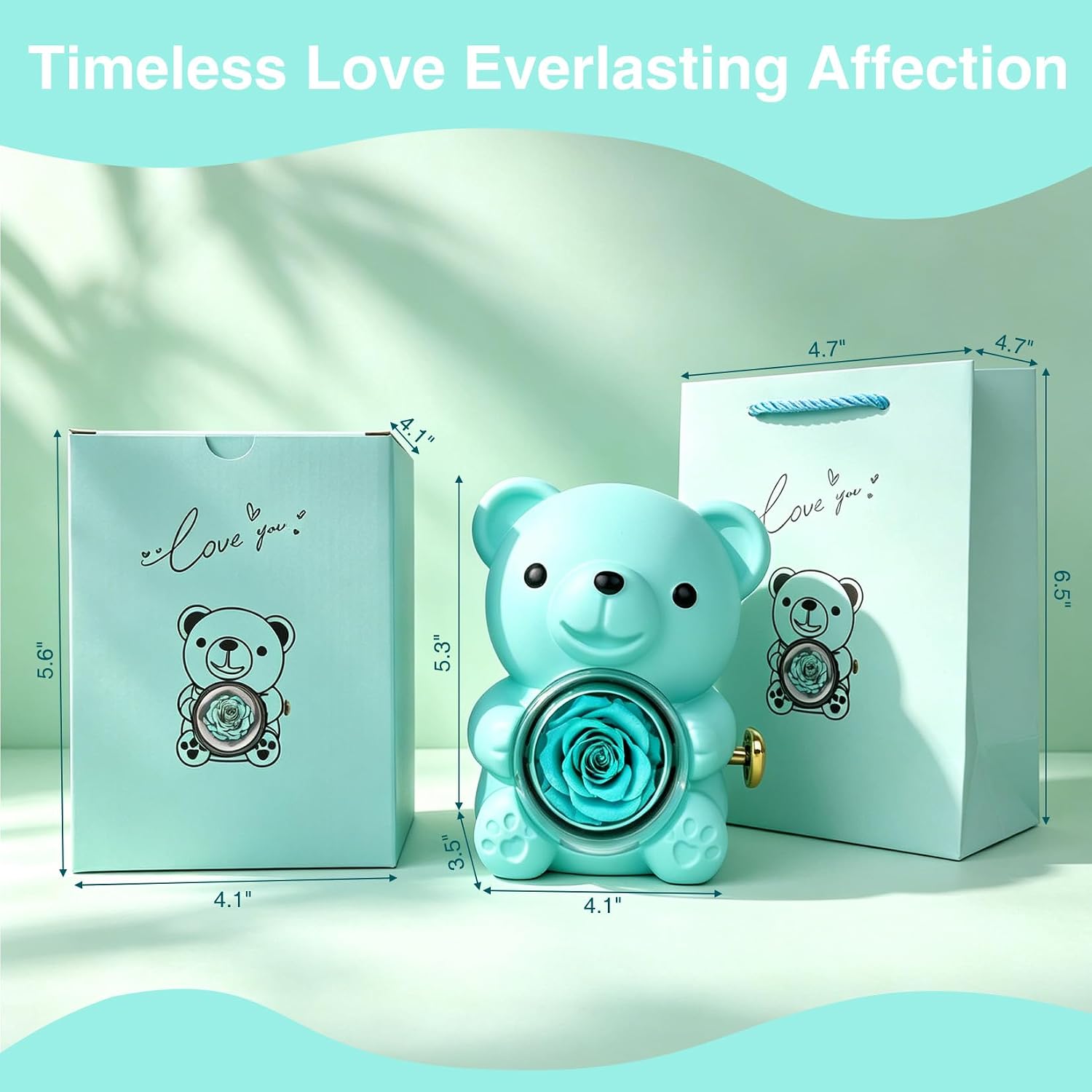 GarveeHome 1PC Bear-Shaped Preserved Rose Gift Set, Rotating Everlasting Flower Bear, Romantic Birthday Gifts for Women, Graduation Gifts with Gift Box & Bag