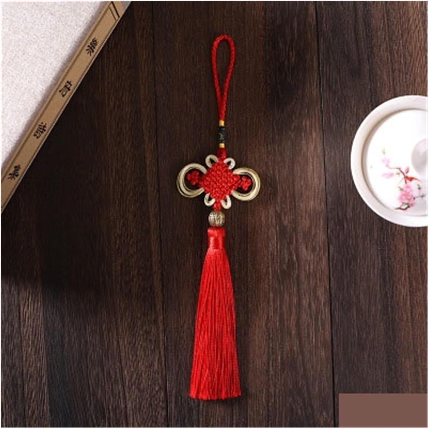 Chinese new year knot 2Pcs Chinese Knots Beads Tassel Fringe Pendant DIY Craft Material Party Tassel Trim Curtains Decor Accessories Tassels Ribbon Chinese festival tassel pendant (Color : Red)