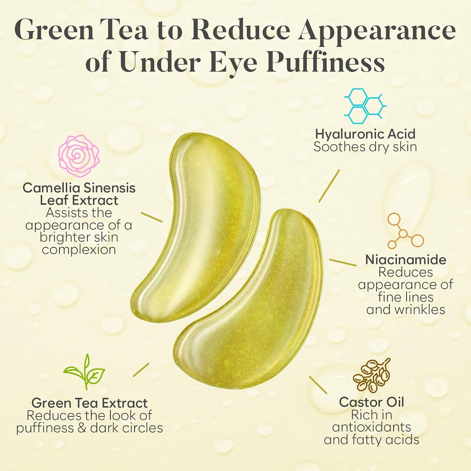 AURAE Green Tea Under Eye Patches (30 Pairs) - For Dark Circles & Puffiness - Hydrating Green Tea Eye Mask