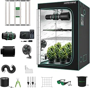 Mars Hydro 4x4 Smart Grow Tent Kit Complete System with WiFi-Integrated Controller 43,480W FC-E4800 Dimmable Light 2646Pcs LED,48"x48"x80" 1680D High Reflective Mylar,6inch Automatic Ventilation Kit