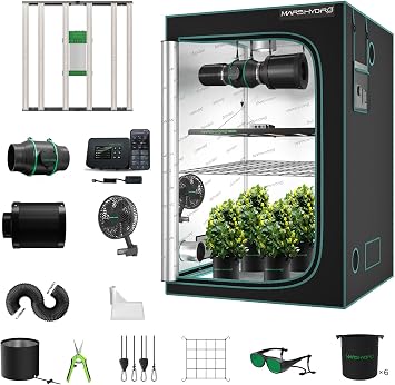 Mars Hydro 4x4 Smart Grow Tent Kit Complete System with WiFi-Integrated Controller 43,480W FC-E4800 Dimmable Light 2646Pcs LED,48"x48"x80" 1680D High Reflective Mylar,6inch Automatic Ventilation Kit