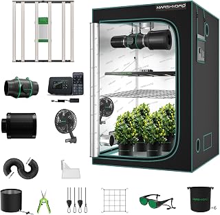 Mars Hydro 4x4 Smart Grow Tent Kit Complete System with WiFi-Integrated Controller 43,480W FC-E4800 Dimmable Light 2646Pcs LED,48"x48"x80" 1680D High Reflective Mylar,6inch Automatic Ventilation Kit | 480W Full Spectrum LED, 1680D 48"x48"x80" Grow Tent, 6" Automatic Ventilation System, iControl Controller, 10 Speed Fan
