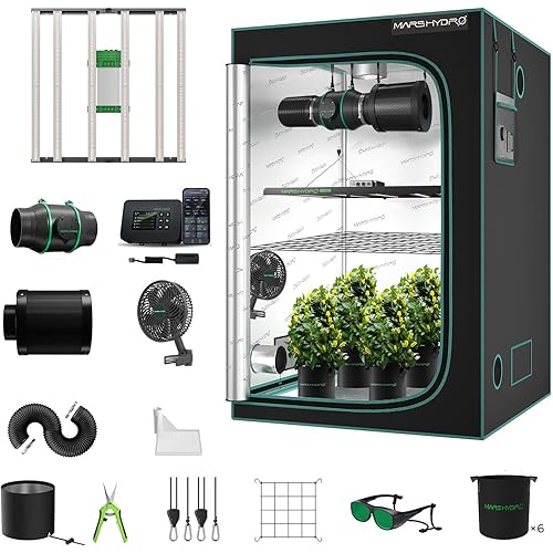 Mars Hydro 4x4 Smart Grow Tent Kit Complete System with Smart Controller 43,480W FC-E4800 Dimmable Light 2646Pcs LED,48"x48"x80" 1680D High Reflective Mylar,6inch Smart WiFi Control Ventilation Kit