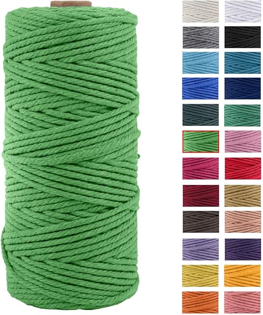 JeogYong Macrame Cord Thick Natural Cotton Cord Yarn Macrame Rope for Wall Hangings, Plant Hangers, DIY Crafts, Home Decorations, Gift Wrapping 3mm x 100m (Grass green)