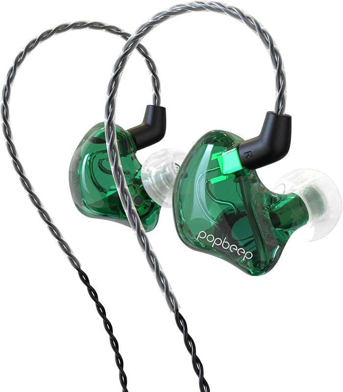 Bsinger BC100 in Ear Monitor Headphone with Dual Drivers, Clear Green | Noise Isolation Dynamic Drivers IEM Earphone with Detachable MMCX Cable for Singer Musician Drummer,Secure Fit Gaming Earbud