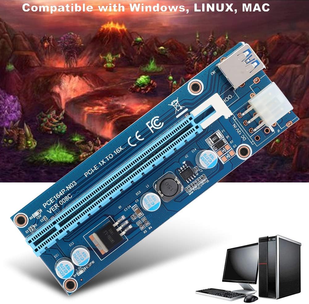 Richer-R Mini PCI-E to PCI Express 16x Extender, Riser Adapter with SATA Power Cord for Video Card Mining, USB, Linux, Personal Computer, Laptop
