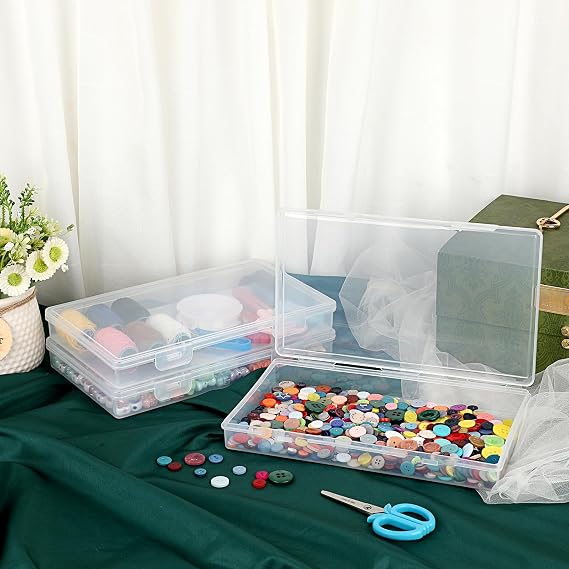 BTSKY Clear Plastic Storage Box with Flap Lid, 4 Pack - 9.8x5.9x1.2