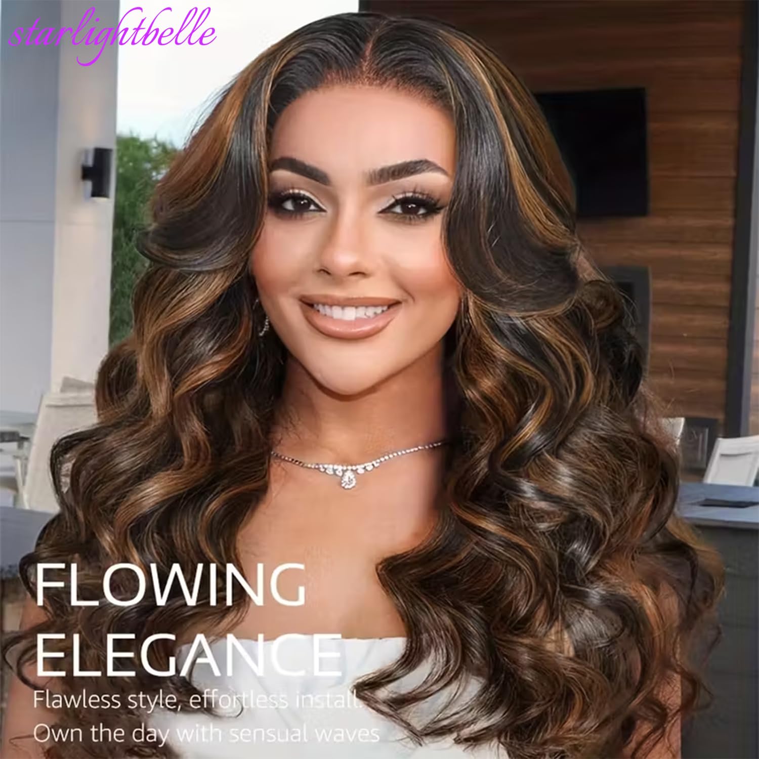 Wear and Go Pre Cut HD Body Wave Wig 13x4x1 Highlight Ombre Lace Front Wig Blended Hair Wigs 1B/30 Glueless Pre-Plucked Synthetic Wigs 24 Inch