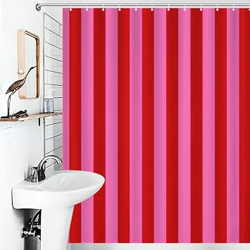 Luxury Shower Curtain Liner Set, Stripe Red Hot Pink Black Bathroom Curtains Waterproof & Washable Curtains for Bathtub, 60 X 72inch