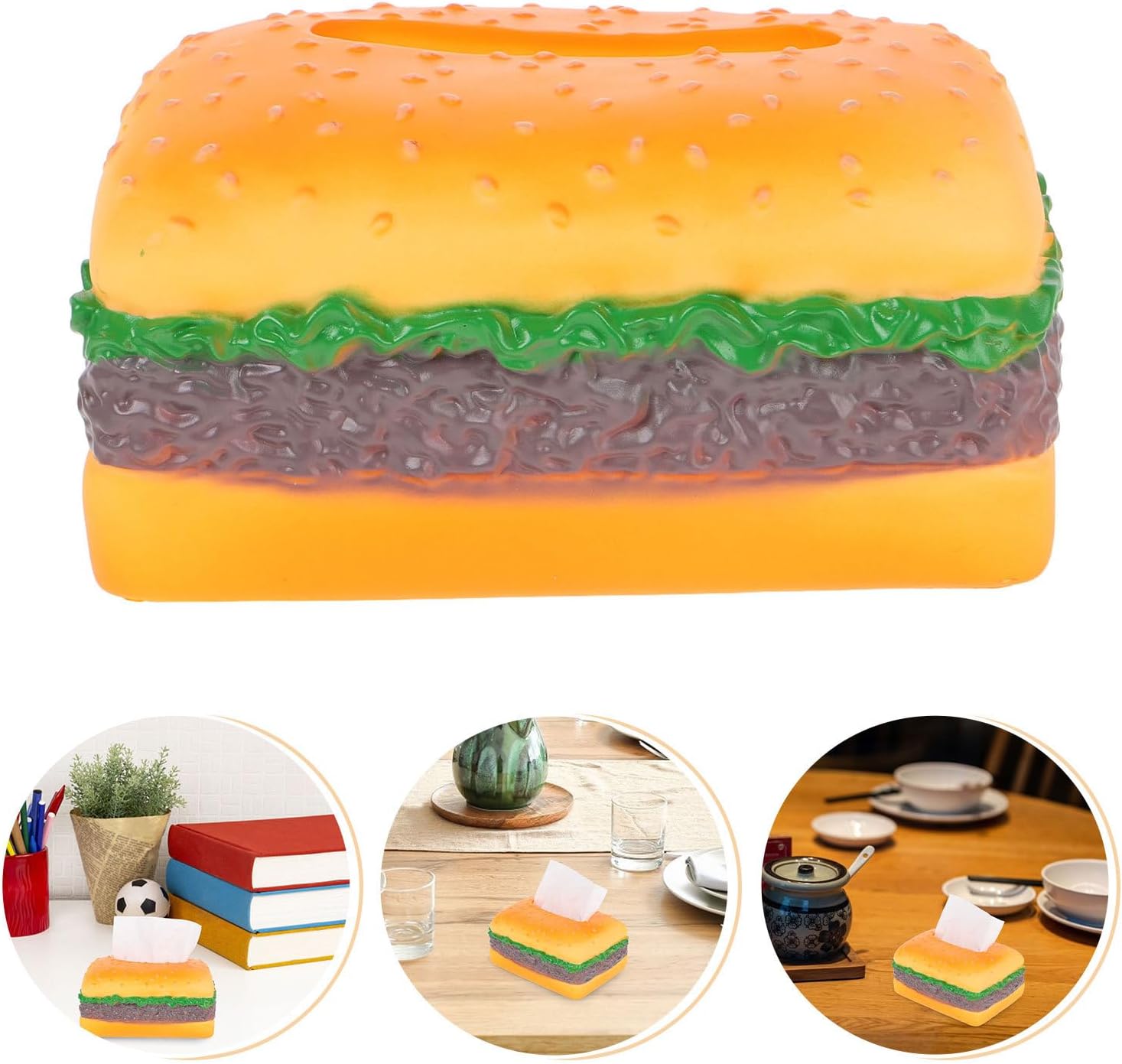 Artibetter Creative Hamburger Shaped Tissue Box Cover, Square Paper Napkin Dispenser, Retro Cartoon Style Tissue Storage Case for Living Room and Office Decoration