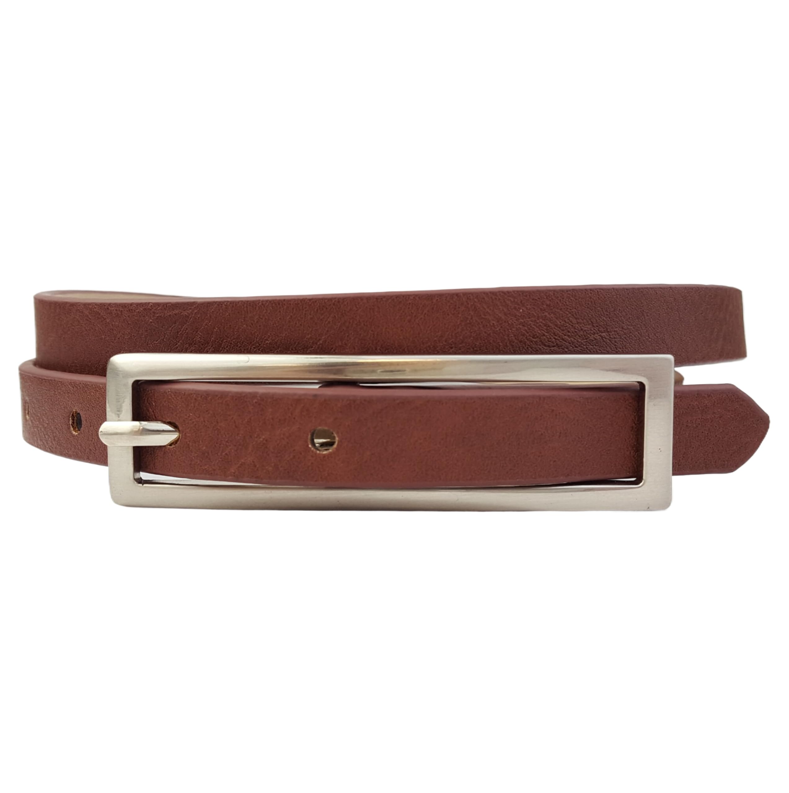 AXESORIA: Classic Skinny Belt w. Elongated Rectangular Buckle Brown L/X