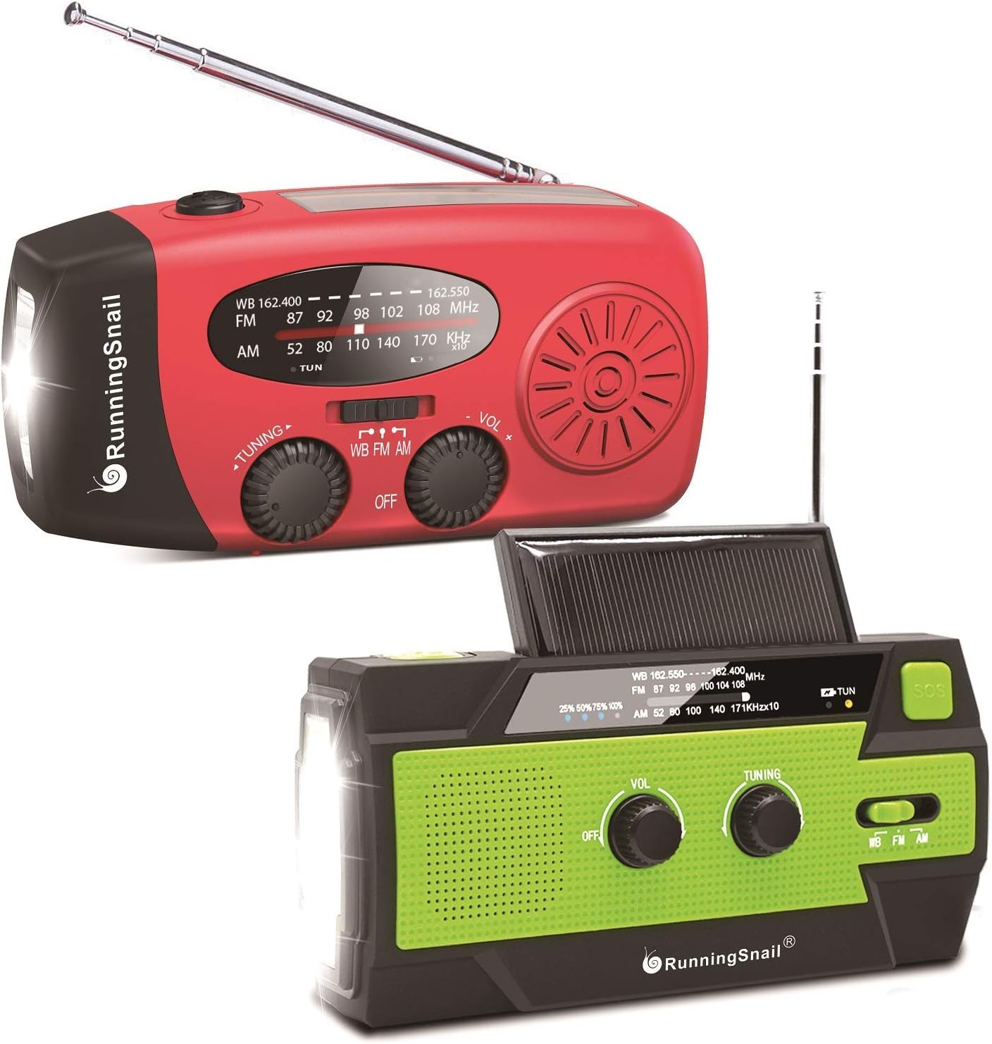 [Upgraded Version] RunningSnail Emergency Hand Crank Self Powered AM/FM NOAA Solar Weather Radio with LED Flashlight, 1000mAh/4000mAh Power Bank for iPhone/Smart Phone : Electronics