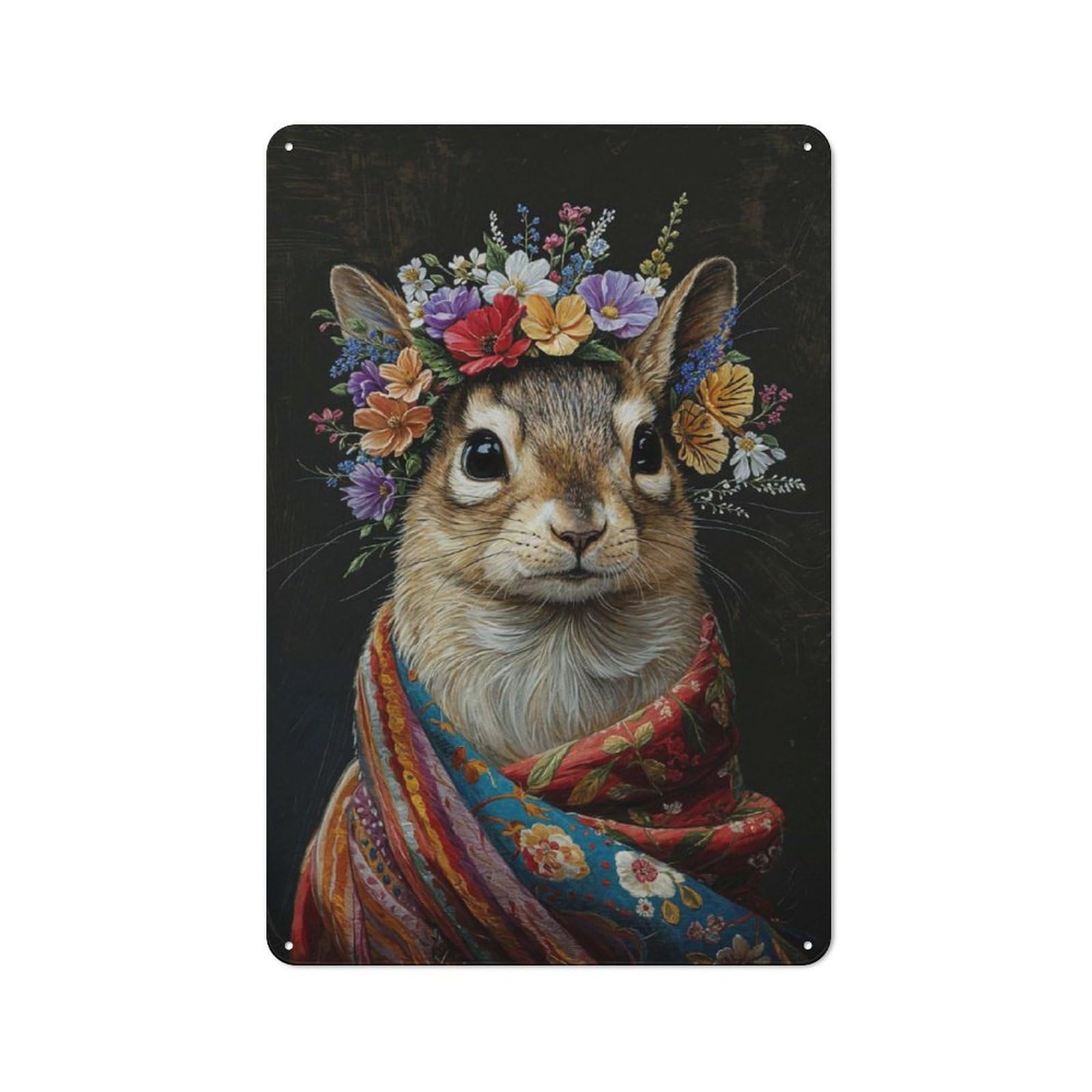 Junmoney Squirrel With Flowers Cottage Tin Sign 30X20cm Featuring Porch Wall Decor For Shed, Garden Room, Porch Or Garage