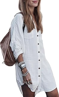 Women's Swimsuit Cover Up Summer Beachwear Button Down Shirt Bikini Bathing Suit Beach Coverup Mini Dresses
