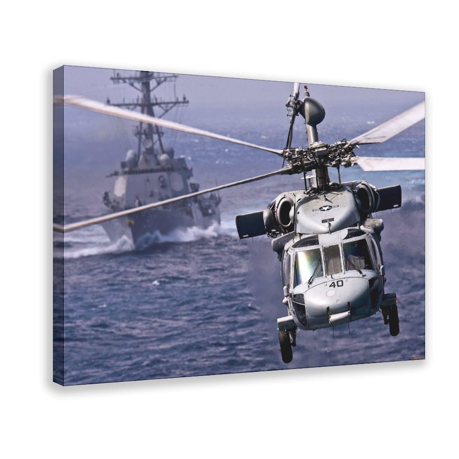 MH-60S Knight Eagle Helicopter, Military-themed Poster Wall Art Canvas Painting HD Picture Aesthetics Print Modern Family Living Room Bedroom Bathroom Wall Decor 36x24inch(90x60cm) Frame-style