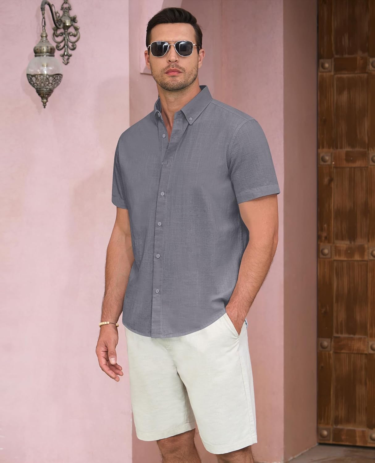 Lion Nardo Linen Shirts for Men Short Sleeve Linen Button Down Shirts Hawaiian Shirt for Men Beach Shirts Summer Shirts - Image 6