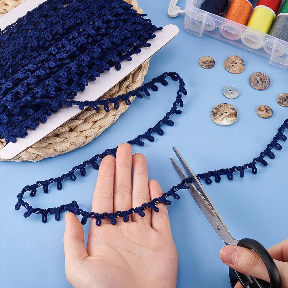 PandaHall 19 Yards Braid Trim with Elastic Button Loops, 1/2 inch Blue Button Elastic Loop Tape Dress Zipper Extender Upholstery Trim for Sewing Costume Crafts Dress Home Decor