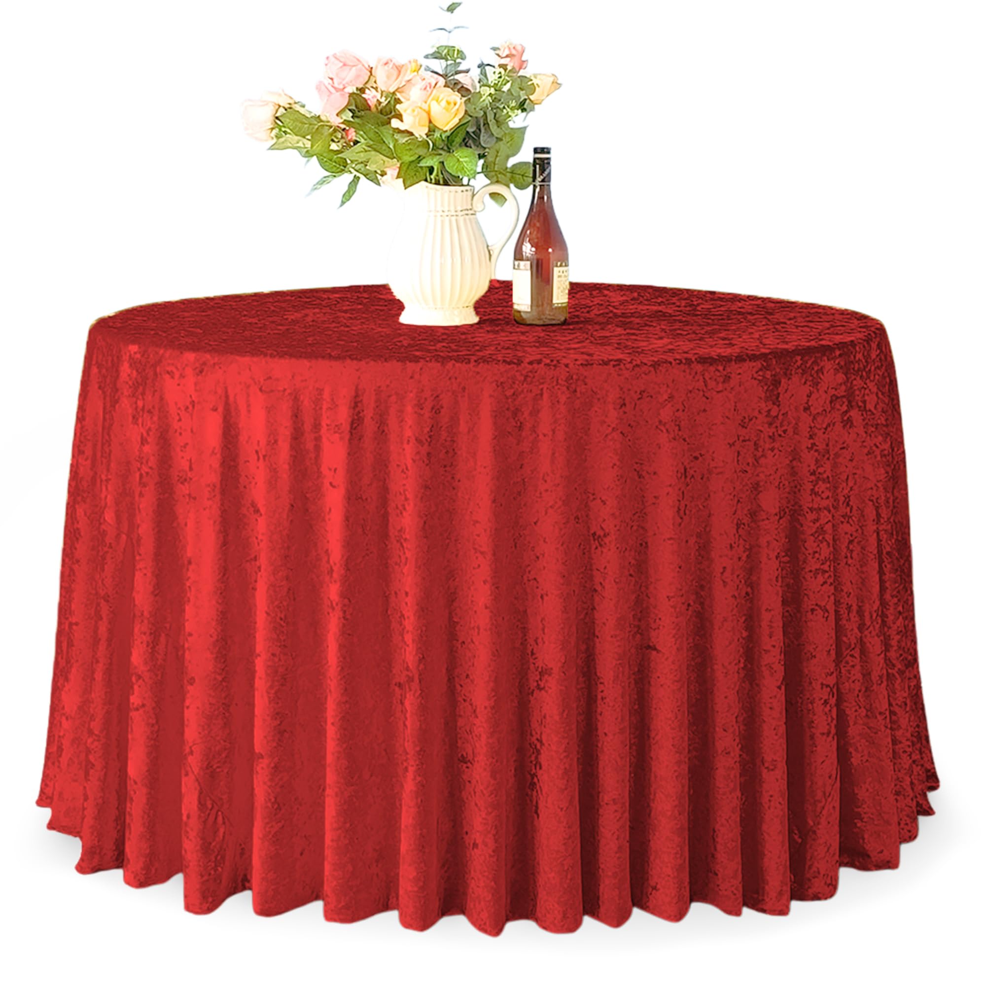 WedDecor Premium Crushed Velvet Tablecloth, 90" Red Round Dining Glitz Soft Fabric Tablecover For Kitchen Wedding Banquet & Special Events Party Table Decoration, Pack of 5