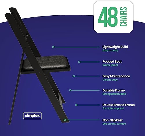 Miniatura 9 de SIMPLEX 8 sillas plegables de resina blanca, cómoda silla plegable blanca, sillas apilables con asientos acolchados, sillas plegables para