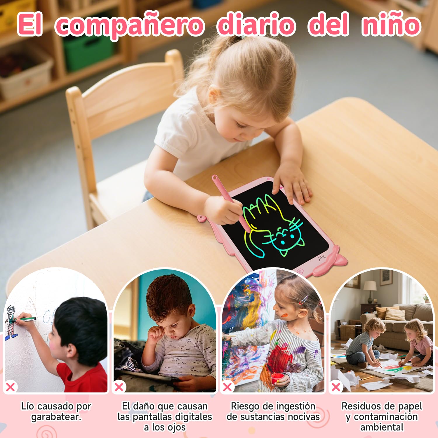 2026 Nueva 10 Pulgadas Tableta de Escritura LCD, Electight Portátil Tablet Escritura Pantalla Colorido Infantil con Borrable y Bloqueo Función, Reutilizables, para Notas, Memo, Escuela, Oficina (Rosa) — view 6