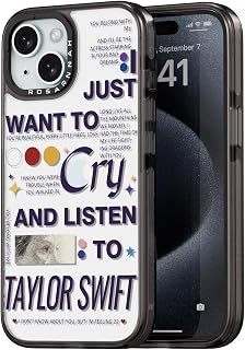 Compatible for iPhone 15 Case Cute Aesthetic - Durable Shockproof 6.6 ft Drop Impact Phone Case Cover with Funny Fashion Taylor Music 6.1" Black